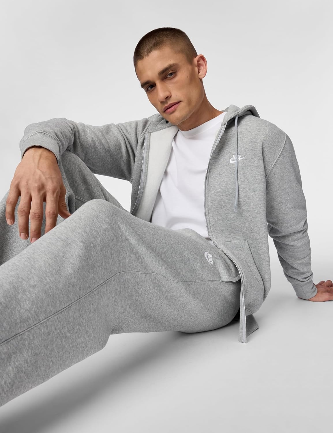 image:imageNike Mens Club Open Hem Brushed Fleece PantsDark Grey HeatherLight Smoke GreyWhite