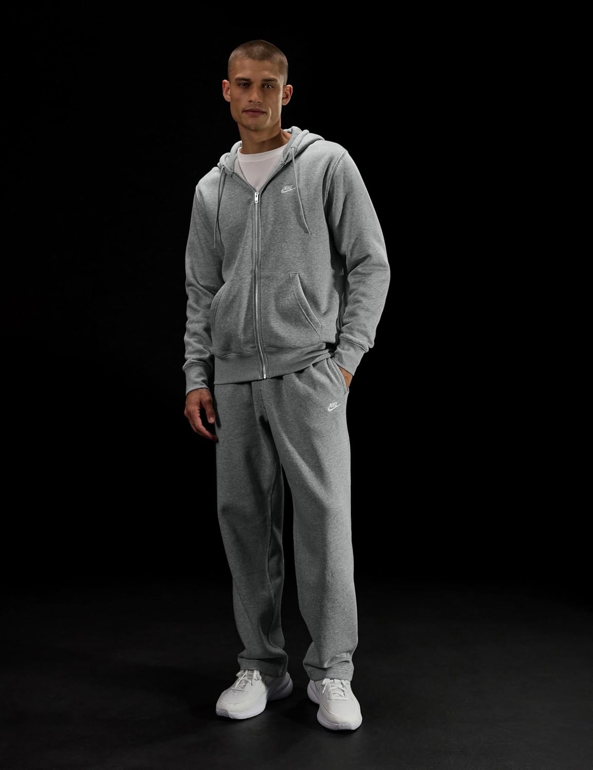 image:imageNike Mens Club Open Hem Brushed Fleece PantsDark Grey HeatherLight Smoke GreyWhite