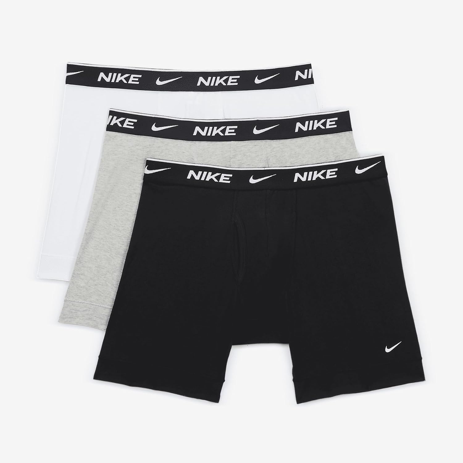 image:imageNike Mens Essential Cotton Stretch WFly Boxer Brief Underwear 3PackWhite Heather Grey Black
