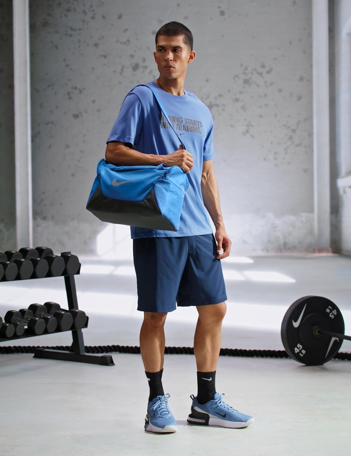 image:imageNike Unisex Adult Gameday Brasilia X Training Duffel Bag 24L 40L 60L or 95L Mens and WomensIndigo StormBlackReflect Silver