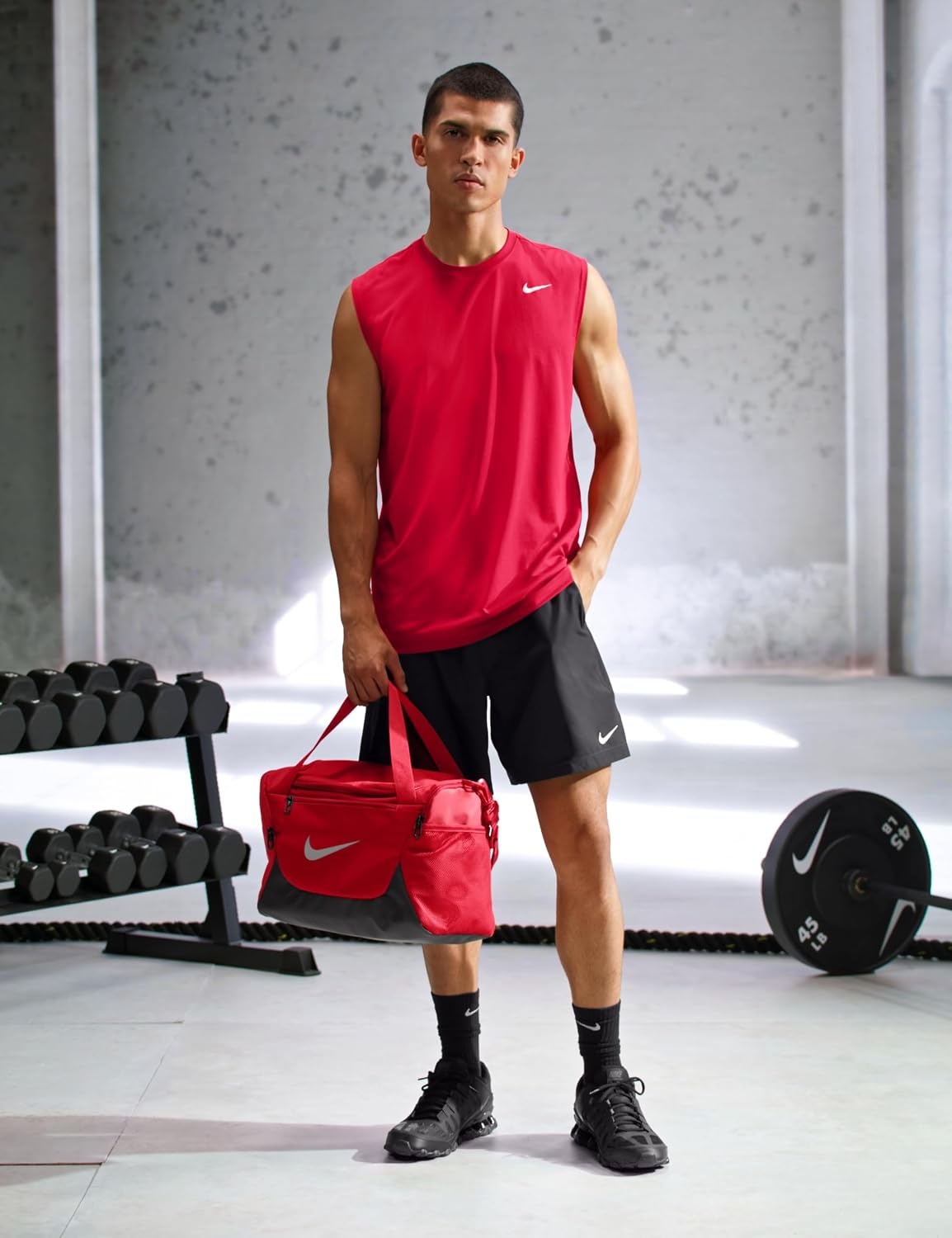 image:imageNike Unisex Adult Gameday Brasilia X Training Duffel Bag 24L 40L 60L or 95L Mens and WomensTough RedBlackReflect Silver