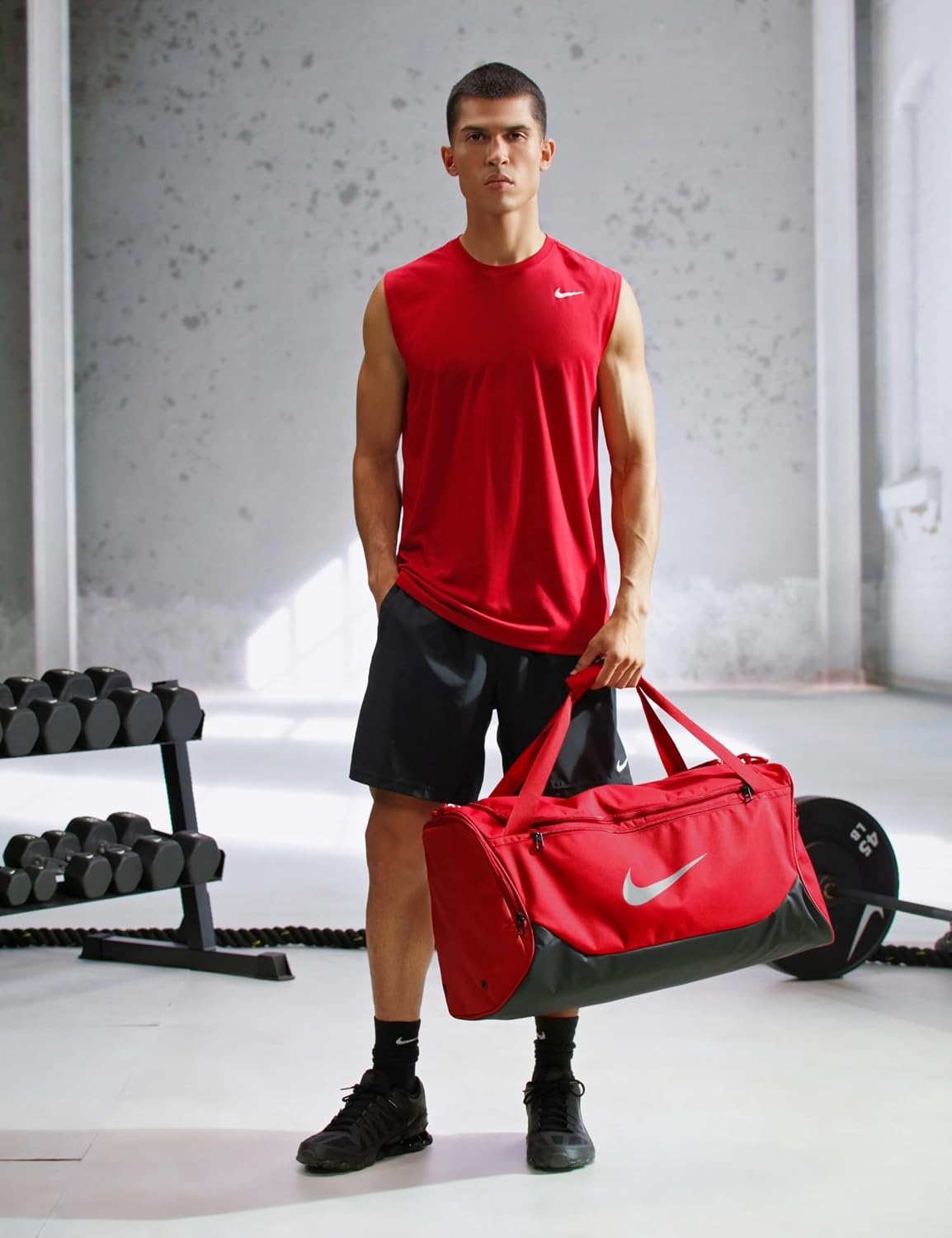 image:imageNike Unisex Adult Gameday Brasilia X Training Duffel Bag 24L 40L 60L or 95L Mens and WomensTough RedBlackReflect Silver
