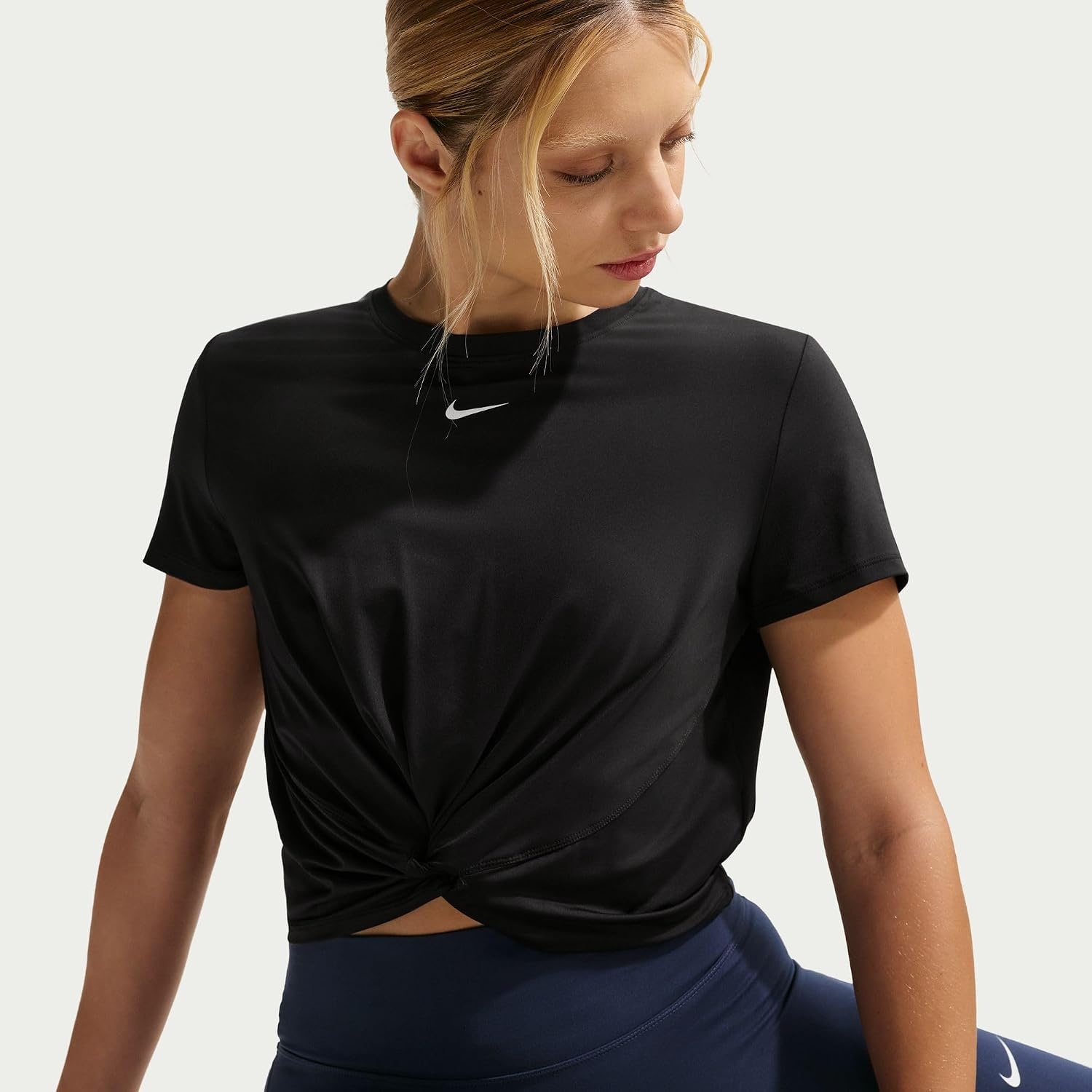 image:imageNike Womens Nike One Classic Drifit Twist ShortSleeve TopBlackWhite