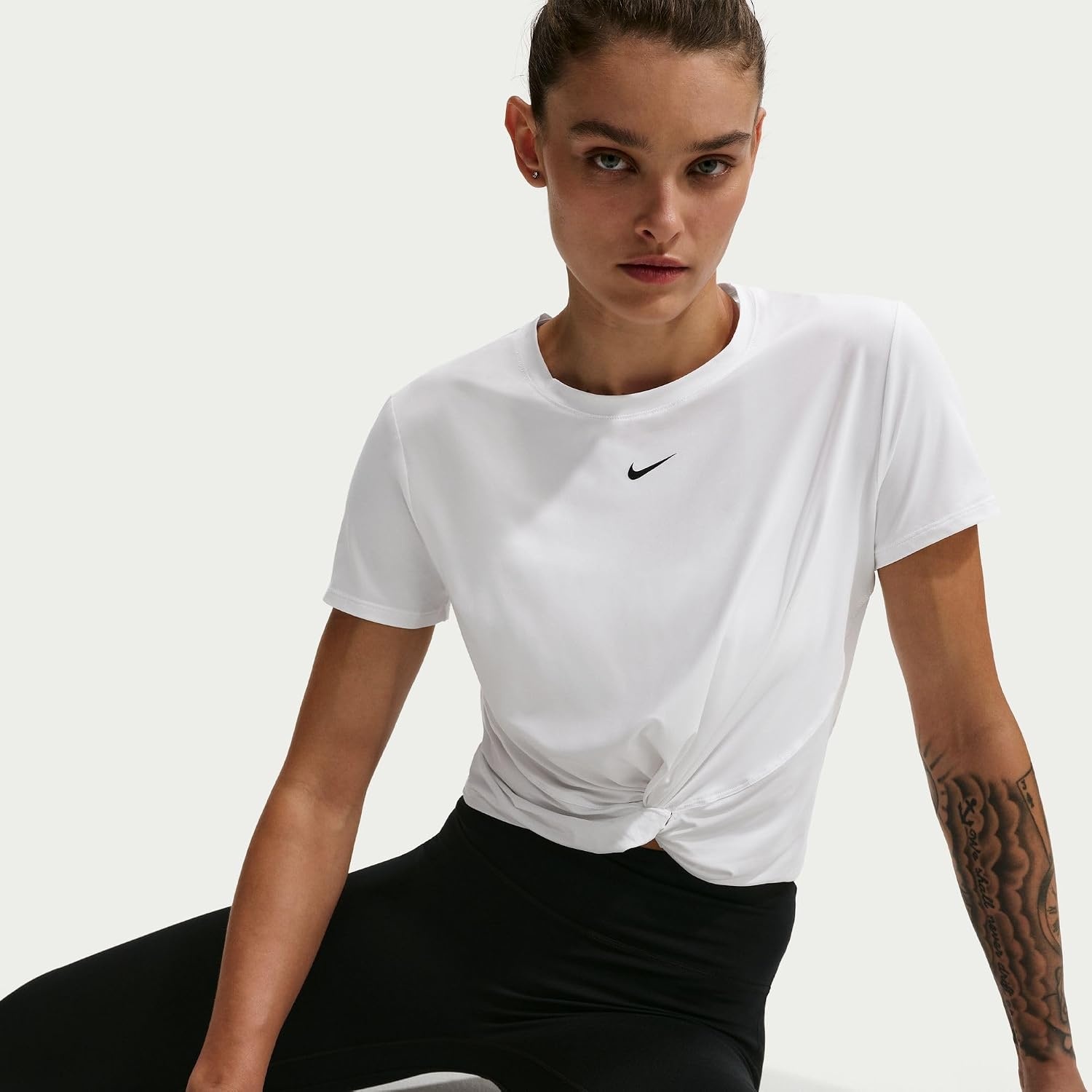 image:imageNike Womens Nike One Classic Drifit Twist ShortSleeve TopWhiteBlack