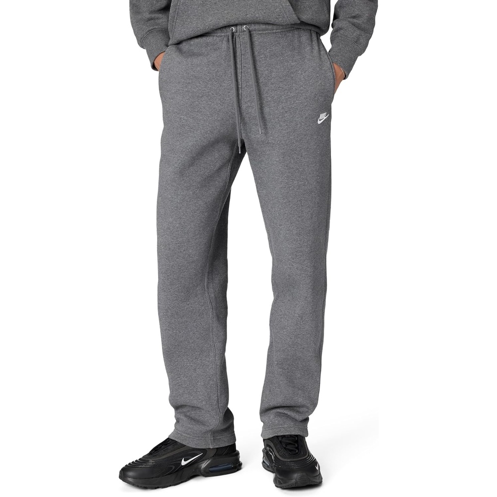 image:imageNike Mens Club Open Hem Brushed Fleece PantsCharcoal HeathrIron GreyWhite