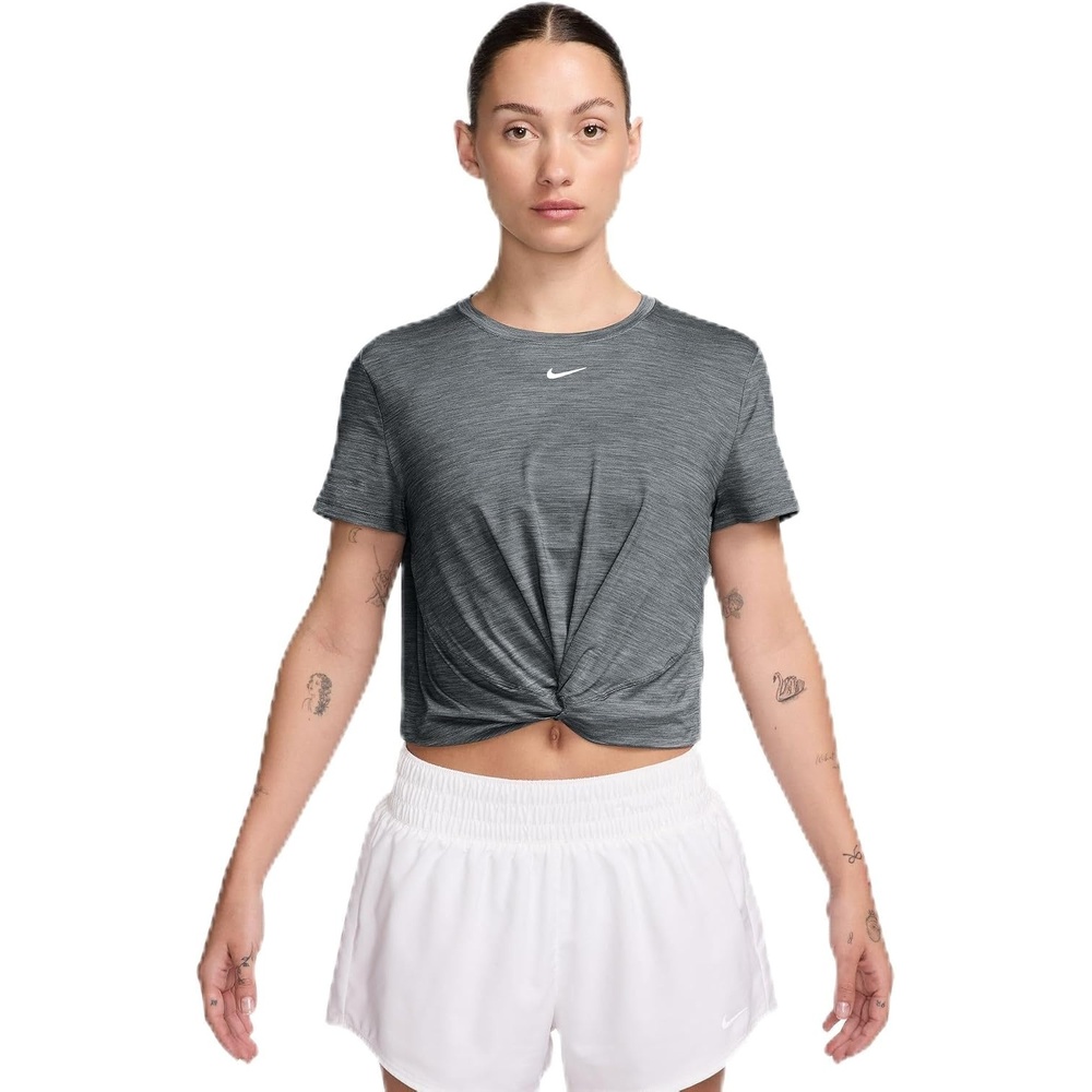 image:imageNike Womens Nike One Classic Drifit Twist ShortSleeve TopSmoke GreyHeatherWhite