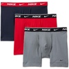 Nike Men’s Essential Cotton Stretch W/Fly Boxer Brief Underwear (3-Pack)(Obsidian/Cool Grey/University Red)