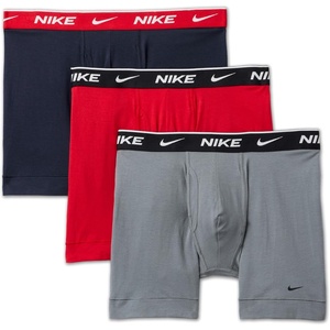 Nike Men’s Essential Cotton Stretch W/Fly Boxer Brief Underwear (3-Pack)(Obsidian/Cool Grey/University Red)