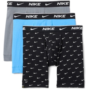 Nike Men’s Essential Cotton Stretch W/Fly Boxer Brief Underwear (3-Pack)(Swoosh Print/Cool Grey/University Blue)