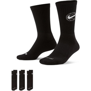 Nike Unisex Adult Everyday Crew Basketball Socks (3 Pair) | Mens and Womens(Black/White)