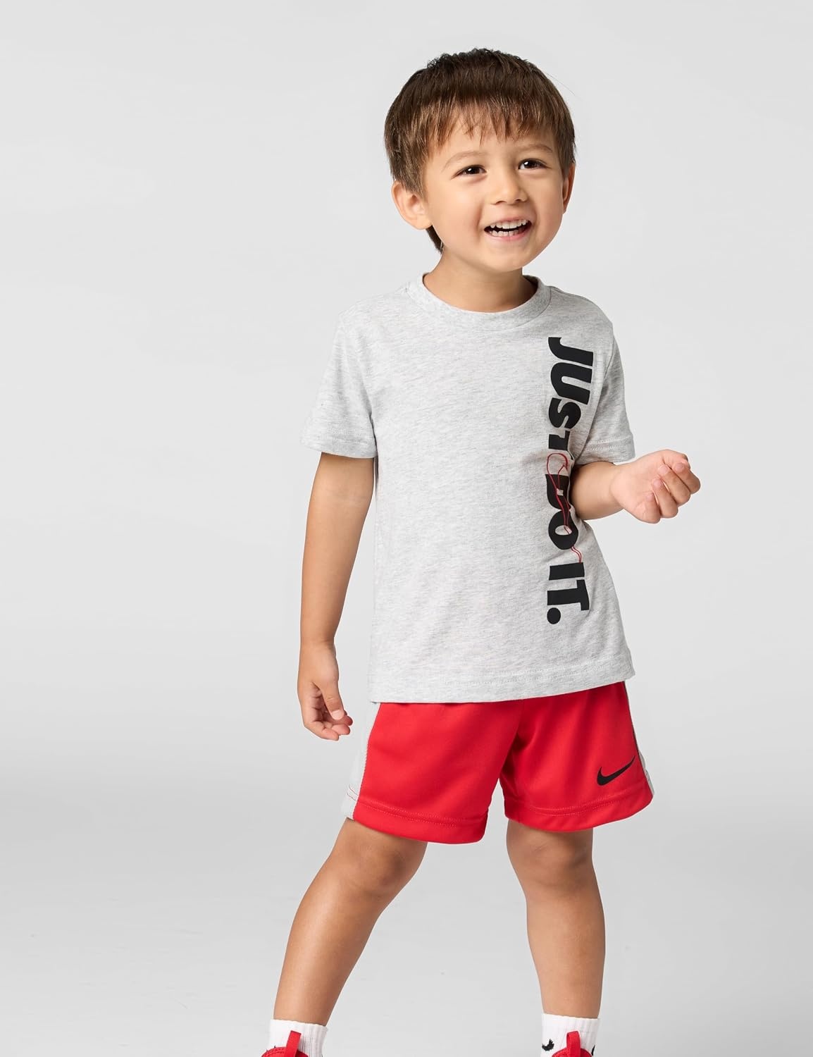 image:imageNike Baby Just Do It TShirt and Mesh Shorts 2Piece Outfit SetBirch HeatherUniversity Red