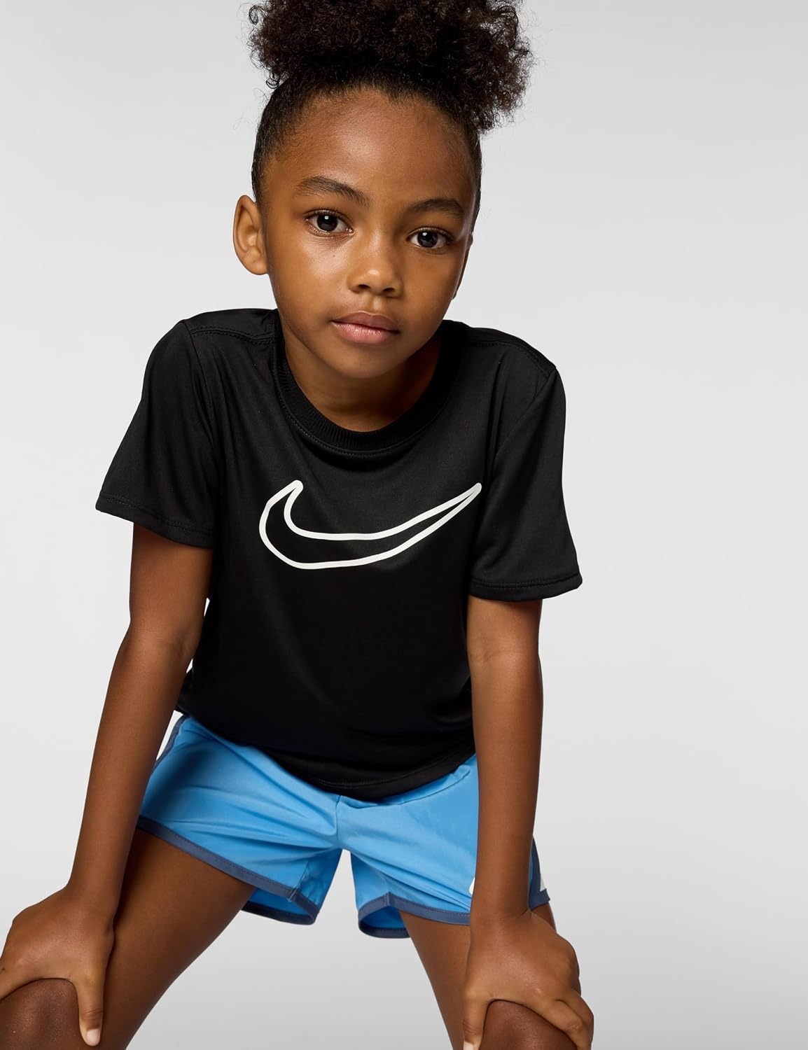 image:imageNike Girls One Fitted Drifit ShortSleeve Top TShirt Large Swoosh LogoBlackWhite