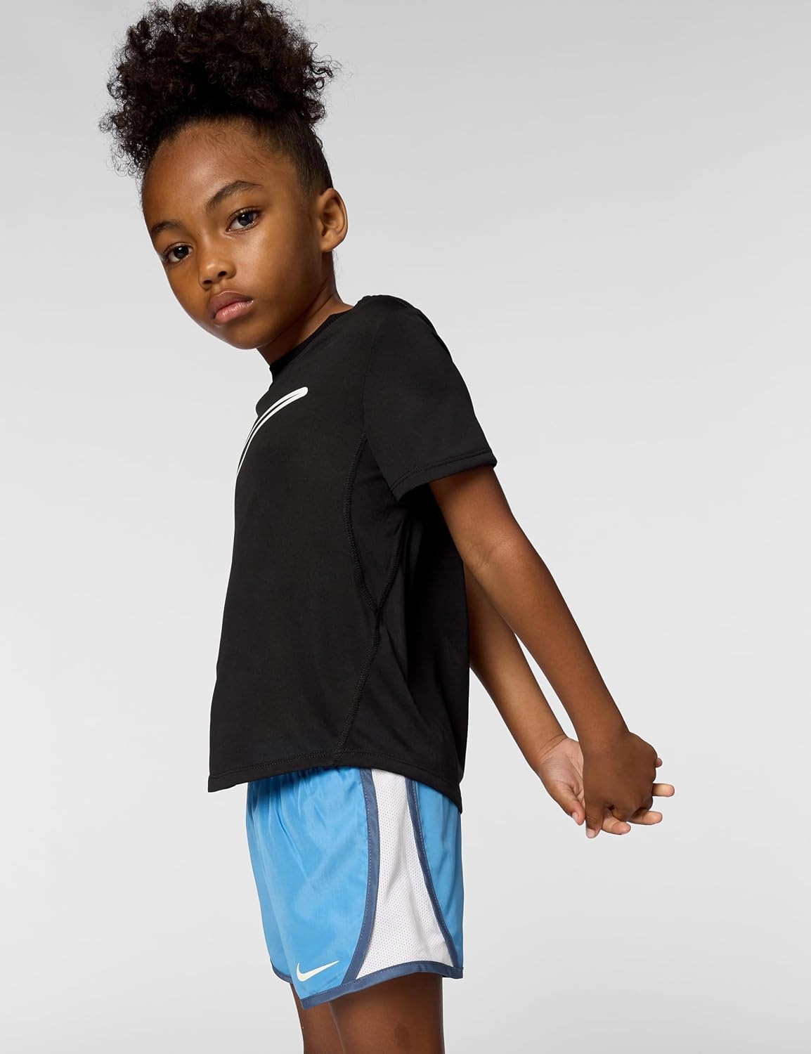 image:imageNike Girls One Fitted Drifit ShortSleeve Top TShirt Large Swoosh LogoBlackWhite