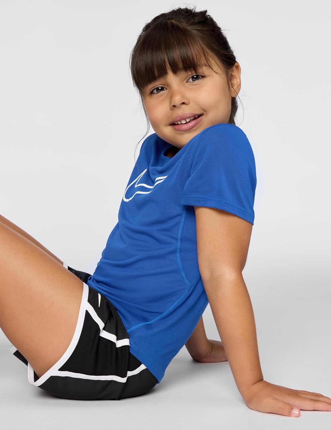 image:imageNike Girls One Fitted Drifit ShortSleeve Top TShirt Large Swoosh LogoGame RoyalWhite