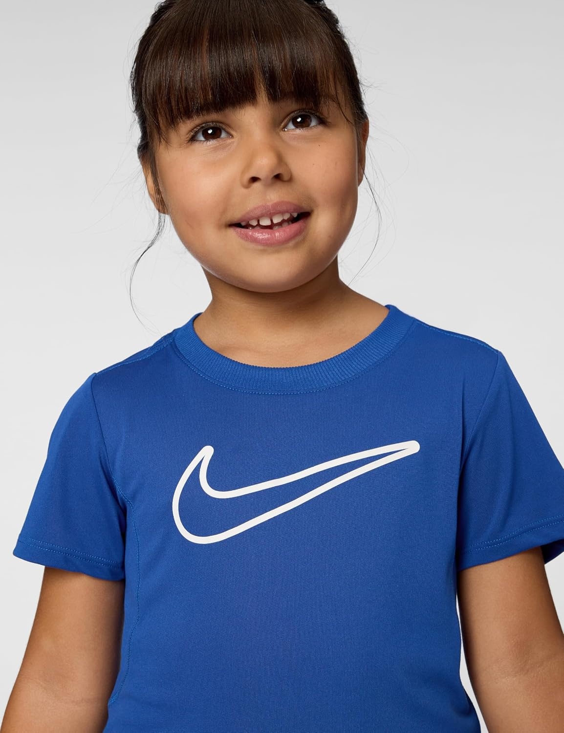 image:imageNike Girls One Fitted Drifit ShortSleeve Top TShirt Large Swoosh LogoGame RoyalWhite