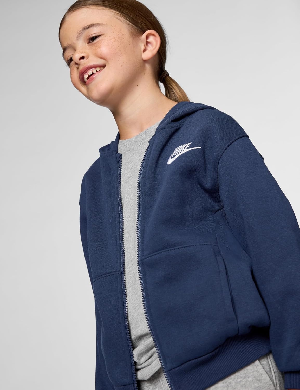 image:imageNike Kids Sportswear Club Fleece FullZip HoodieMidnight NavyWhite