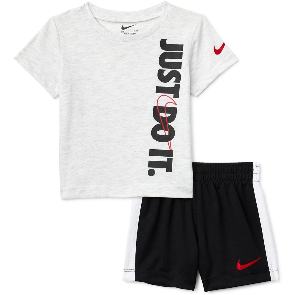 image:imageNike Baby Just Do It TShirt and Mesh Shorts 2Piece Outfit SetBirch HeatherBlack