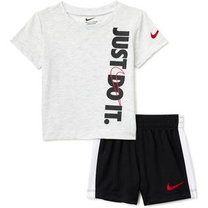 Nike Baby Just Do It T-Shirt and Mesh Shorts 2-Piece Outfit Set(Birch Heather/Black)