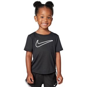 Nike Girls’ One Fitted Dri-fit Short-Sleeve Top T-Shirt (Large Swoosh Logo)(Black/White)