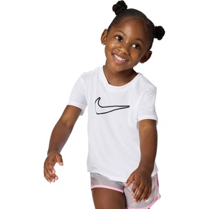 Nike Girls’ One Fitted Dri-fit Short-Sleeve Top T-Shirt (Large Swoosh Logo)(White/Black)