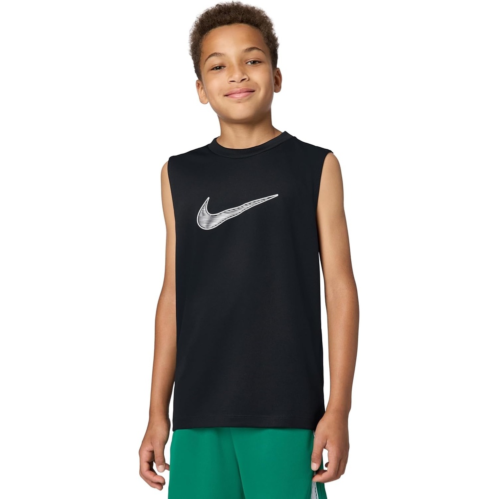image:imageNike Unisex Big Kids Multi DriFIT Sleeveless Top Large Swoosh Logo Boys and GirlsBlack
