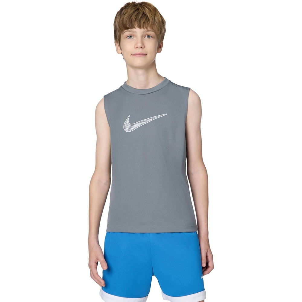 image:imageNike Unisex Big Kids Multi DriFIT Sleeveless Top Large Swoosh Logo Boys and GirlsSmoke Grey