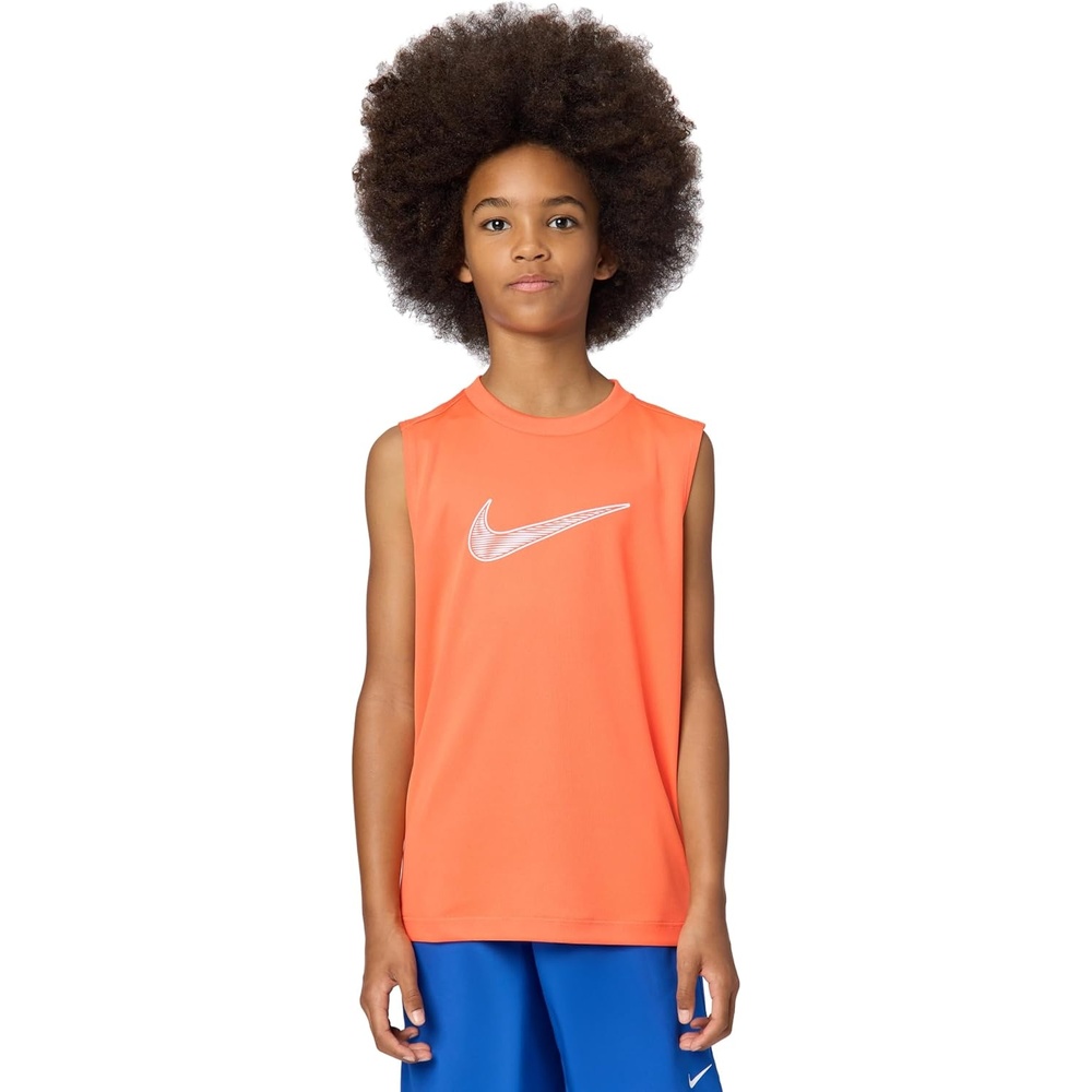 image:imageNike Unisex Big Kids Multi DriFIT Sleeveless Top Large Swoosh Logo Boys and GirlsTurf Orange