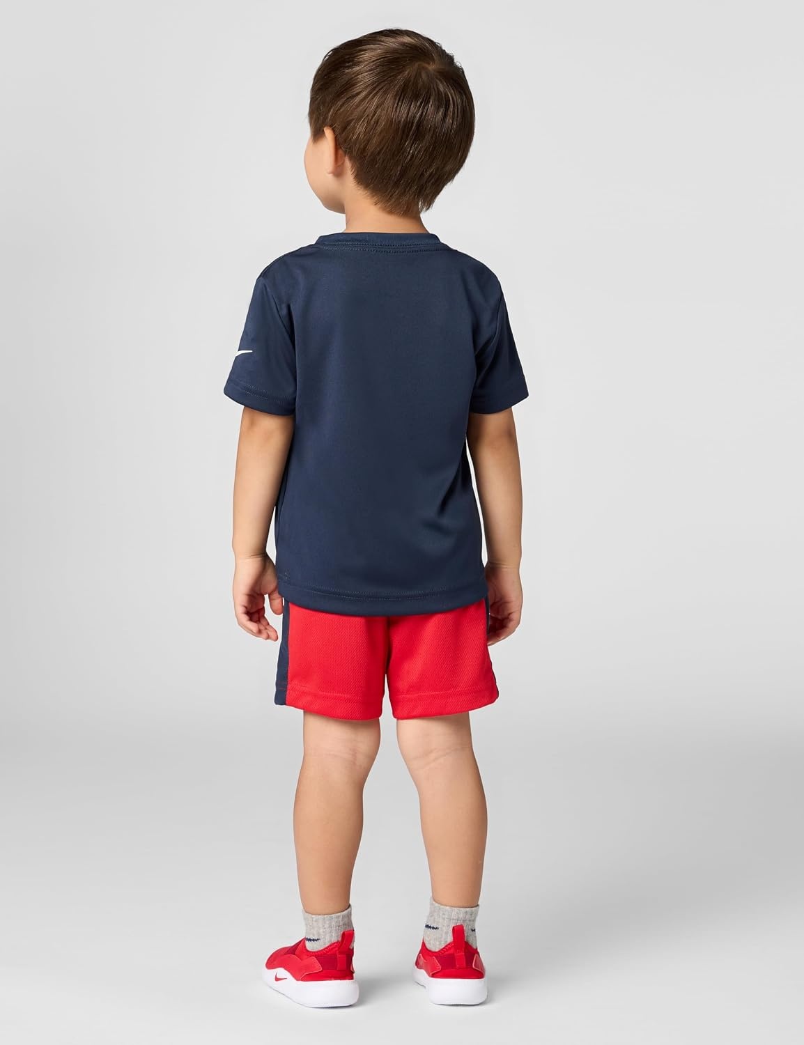 image:imageNike Boys DriFIT Swoosh Logo TShirt and Mesh Shorts 2Piece Outfit SetMidnight NavyUniversity Red
