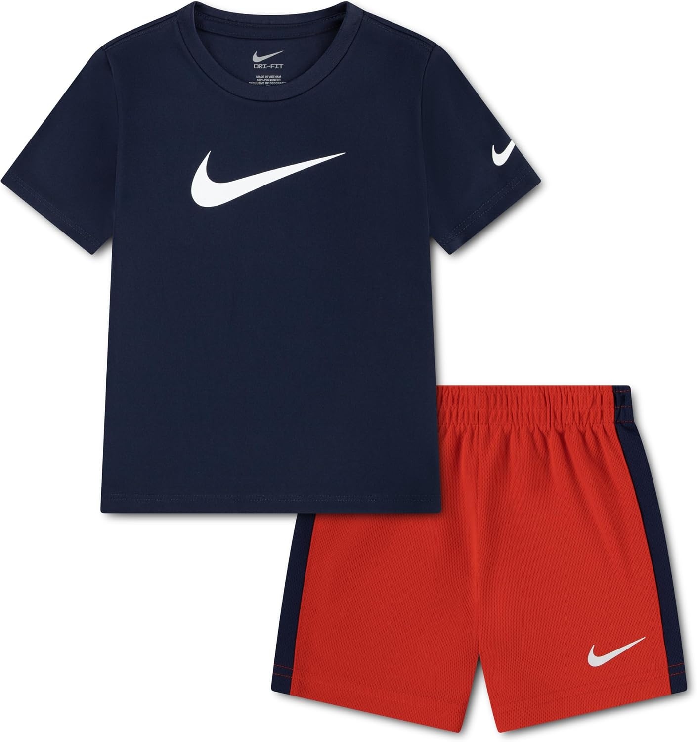 image:imageNike Boys DriFIT Swoosh Logo TShirt and Mesh Shorts 2Piece Outfit SetMidnight NavyUniversity Red