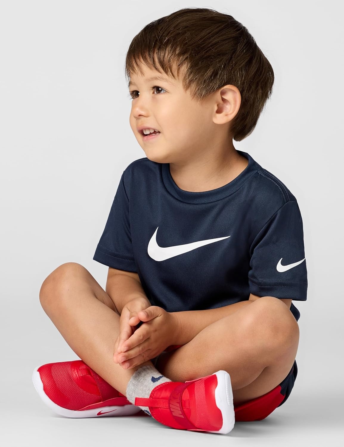 image:imageNike Boys DriFIT Swoosh Logo TShirt and Mesh Shorts 2Piece Outfit SetMidnight NavyUniversity Red