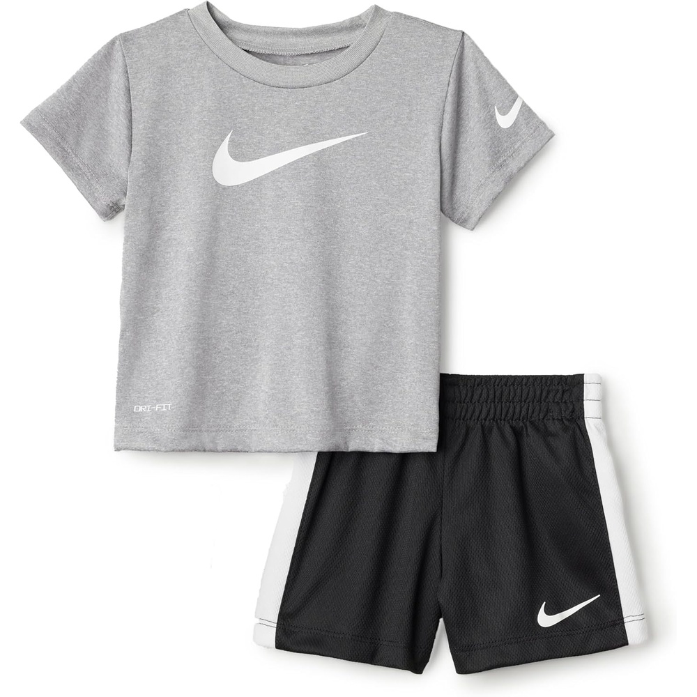 image:imageNike Boys DriFIT Swoosh Logo TShirt and Mesh Shorts 2Piece Outfit SetDark Grey HeatherBlack