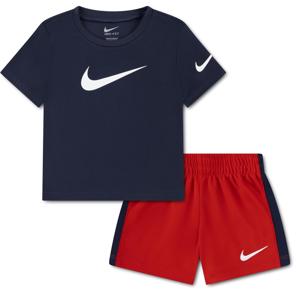 image:imageNike Boys DriFIT Swoosh Logo TShirt and Mesh Shorts 2Piece Outfit SetMidnight NavyUniversity Red
