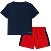 Nike Boys’ Dri-FIT Swoosh Logo T-Shirt and Mesh Shorts 2-Piece Outfit Set(Midnight Navy/University Red)