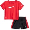 Nike Boys’ Dri-FIT Swoosh Logo T-Shirt and Mesh Shorts 2-Piece Outfit Set(University Red)