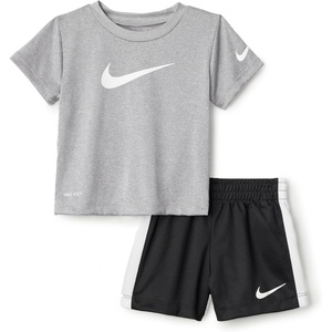Nike Boys’ Dri-FIT Swoosh Logo T-Shirt and Mesh Shorts 2-Piece Outfit Set(Dark Grey Heather/Black)