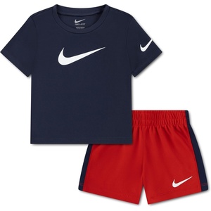 Nike Boys’ Dri-FIT Swoosh Logo T-Shirt and Mesh Shorts 2-Piece Outfit Set(Midnight Navy/University Red)