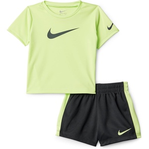 Nike Boys’ Dri-FIT Swoosh Logo T-Shirt and Mesh Shorts 2-Piece Outfit Set(Volt/Dark Grey Heather)