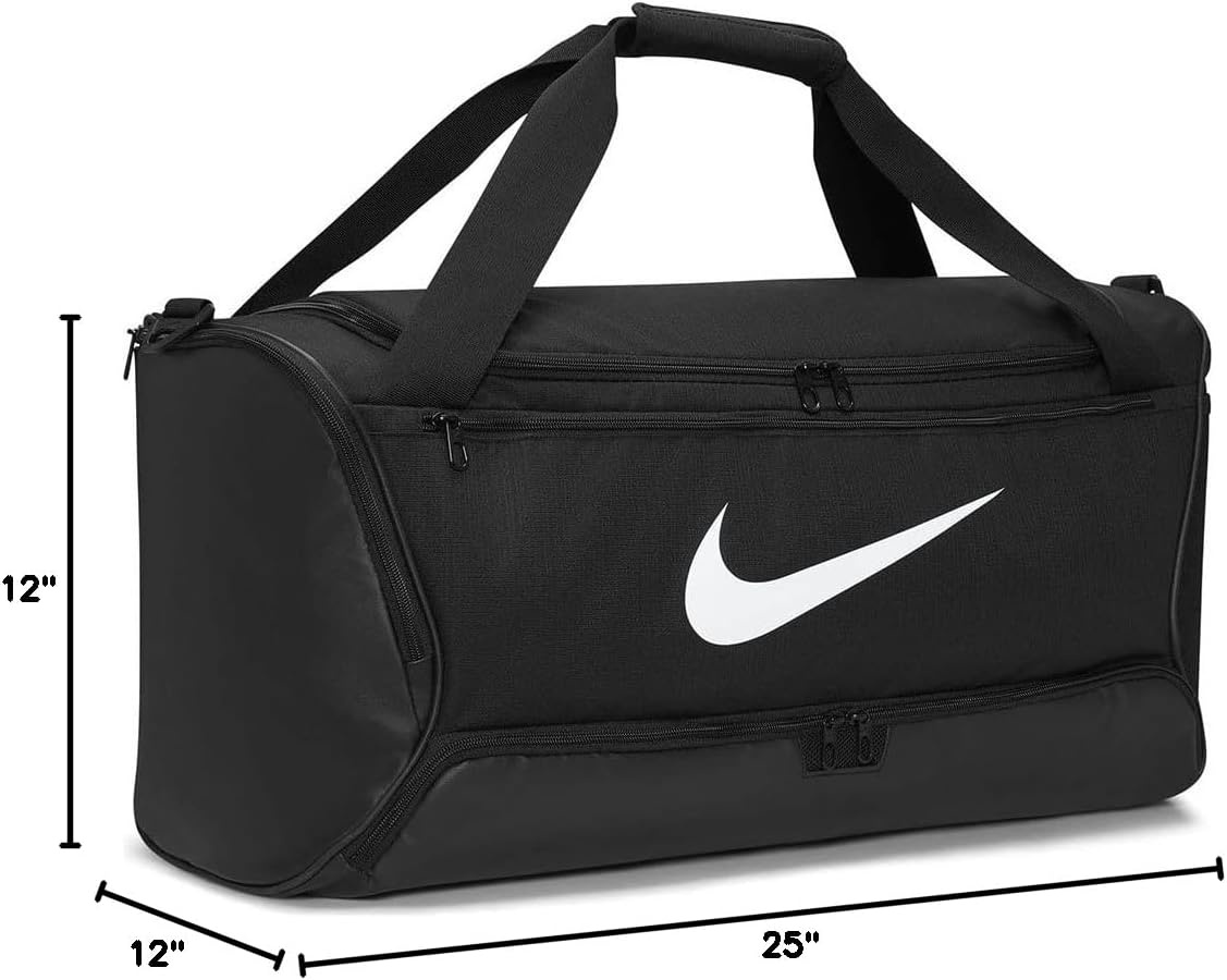 image:imageNike Unisex Adult Gameday Brasilia 95 Training Duffel Bag 25L 41L 60L or 95L Mens and WomensBlackBlackWhite