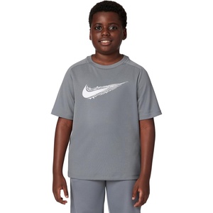 Nike Unisex Big Kids’ Multi Dri-FIT Short-Sleeve Top (Large Swoosh Logo) – Boys and Girls(Smoke Grey/White)