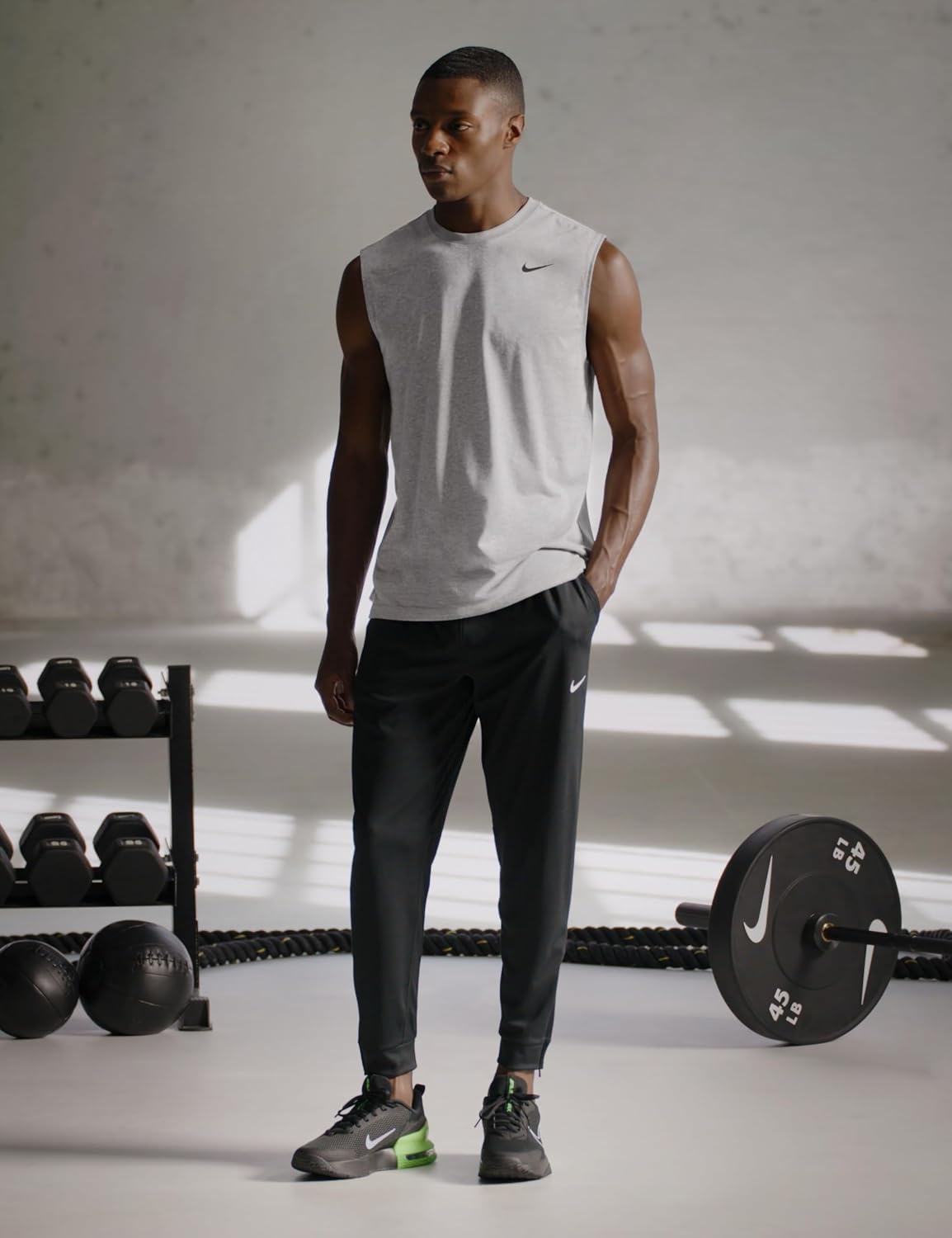 image:imageNike Mens Drifit Legend Sleeveless Fitness TShirtTumbled GreyFlat SilverHeatherBlack