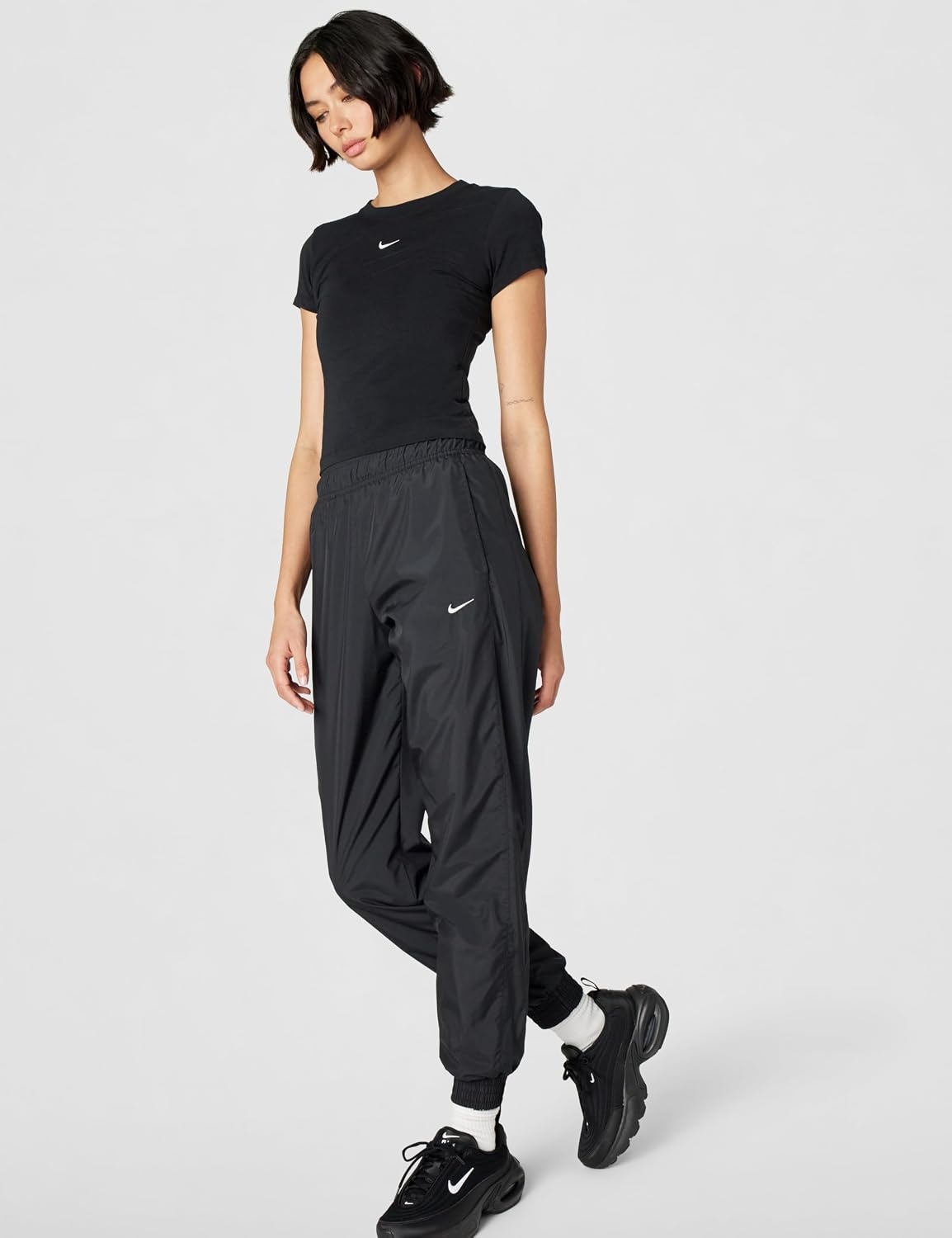 image:imageNike Womens Sportswear Classic Woven Protection UV MidRise Loose JoggersBlackWhite