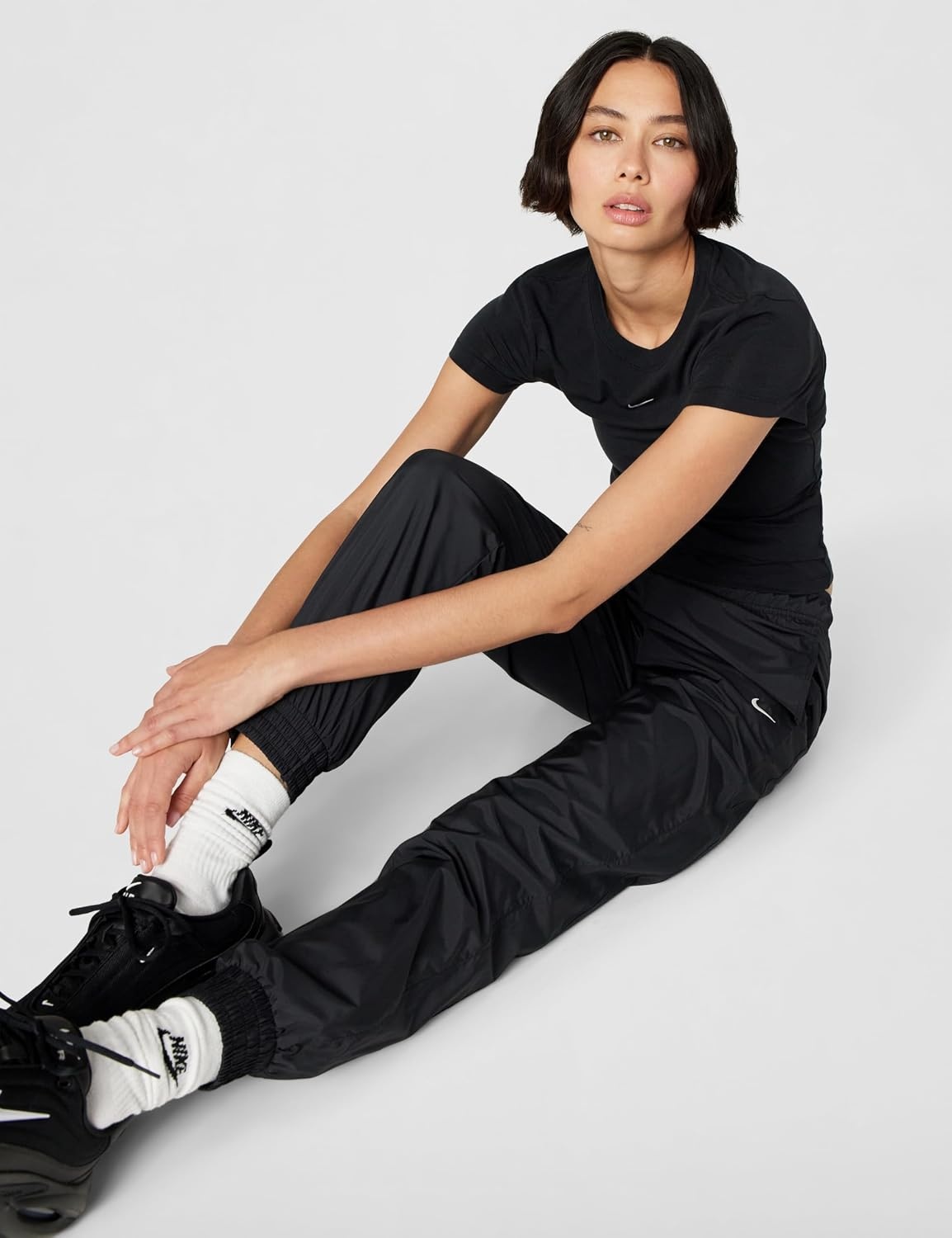 image:imageNike Womens Sportswear Classic Woven Protection UV MidRise Loose JoggersBlackWhite