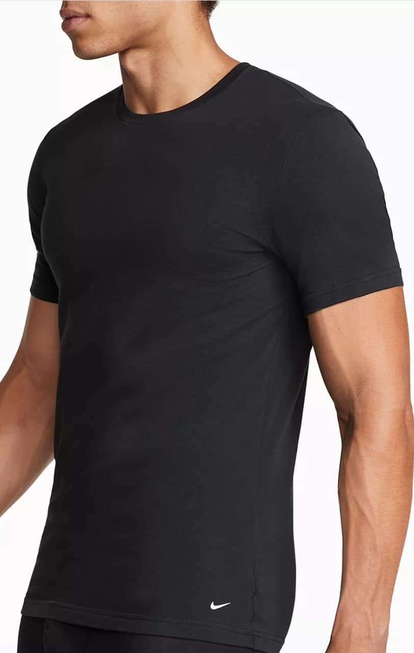 image:imageNike Mens Essential Cotton Stretch Short Sleeve Crewneck Undershirts 2PackBlackBlack