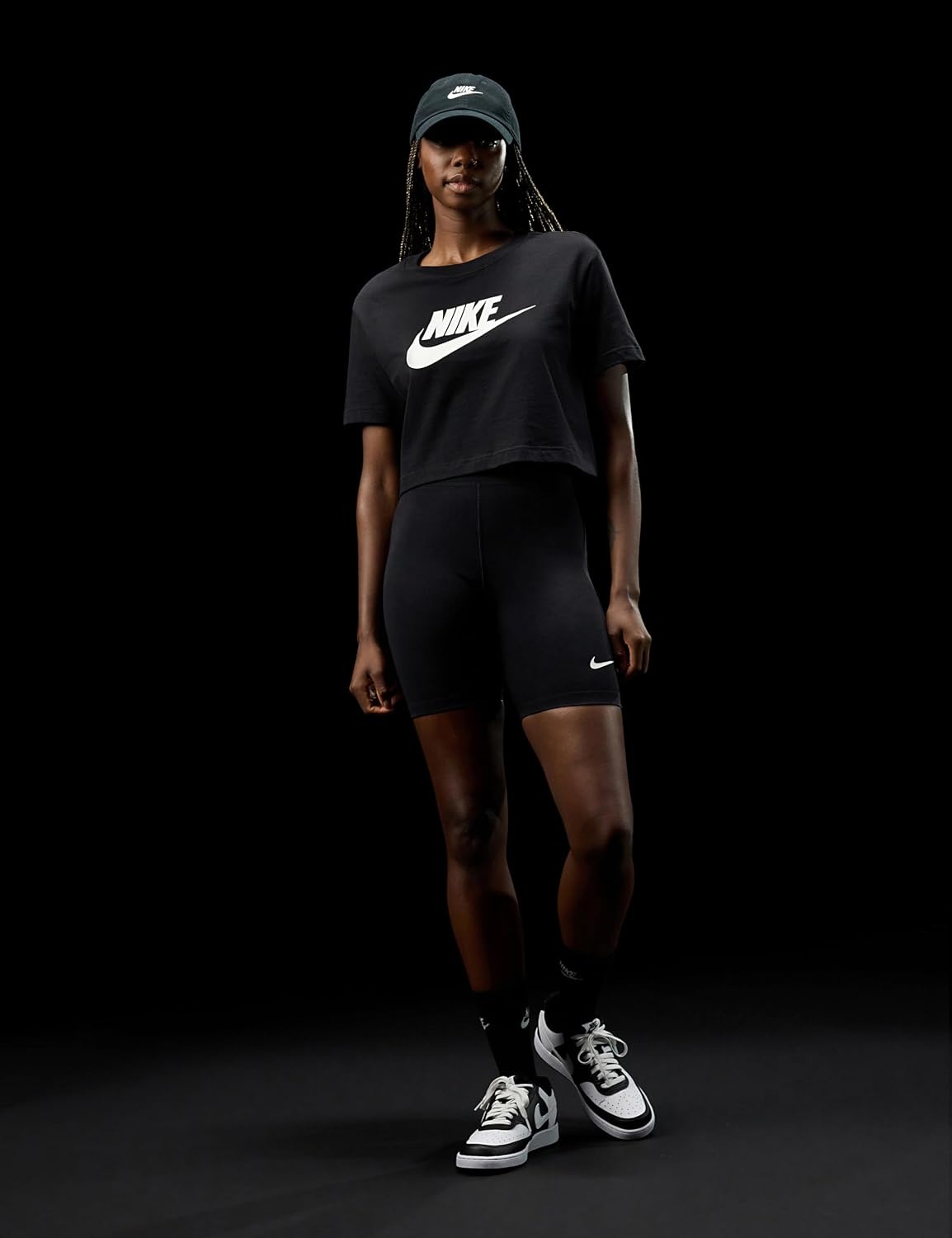 image:imageNike Womens Sportswear Essential Cropped Logo TShirtBlackWhite