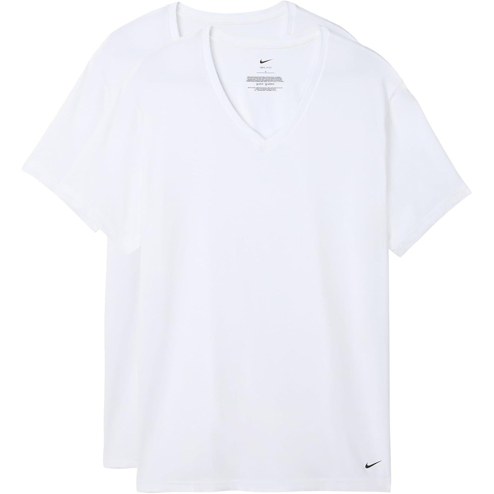 image:imageNike Mens All Day Cotton Stretch Short Sleeve VNeck Undershirts 2PackWhite
