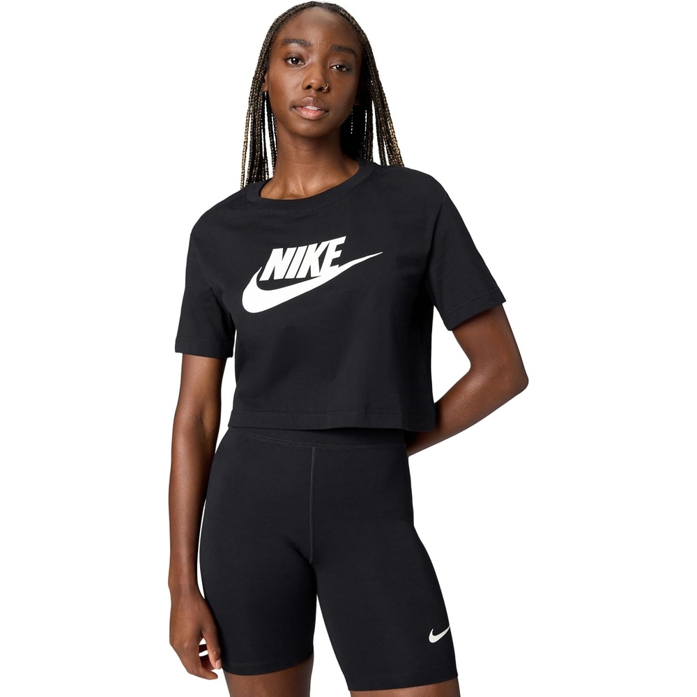image:imageNike Womens Sportswear Essential Cropped Logo TShirtBlackWhite
