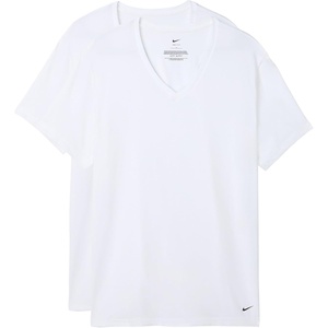 Nike Men’s All Day Cotton Stretch Short Sleeve V-Neck Undershirts (2-Pack)(White)