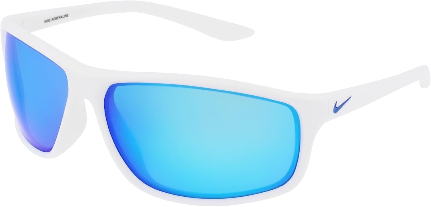 image:imageNike Unisex Adrenaline Mirrored Rectangular SunglassesWhiteGreyBlue Mirror