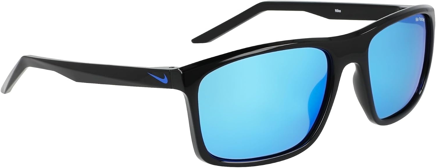 image:imageNike Unisex Fire Large Polarized Rectangular SunglassesBlack Polar Blue Mirror