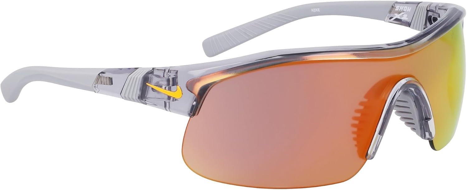 image:imageNike Unisex Show X1 Rectangular SunglassesShiny Wolf GreyOrange Mirror